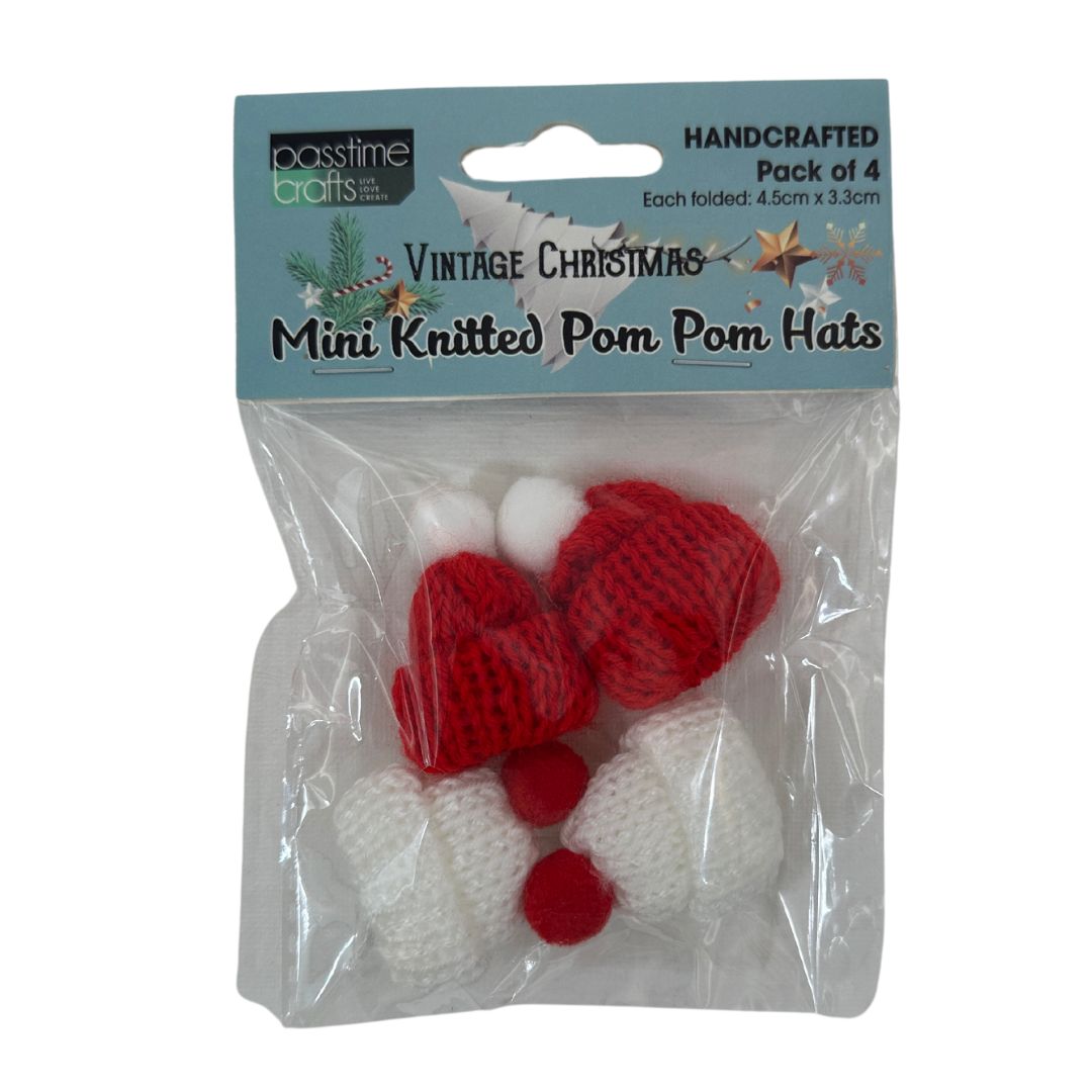 Xmas Knit Mini Pom Pom Hats Pkt 4