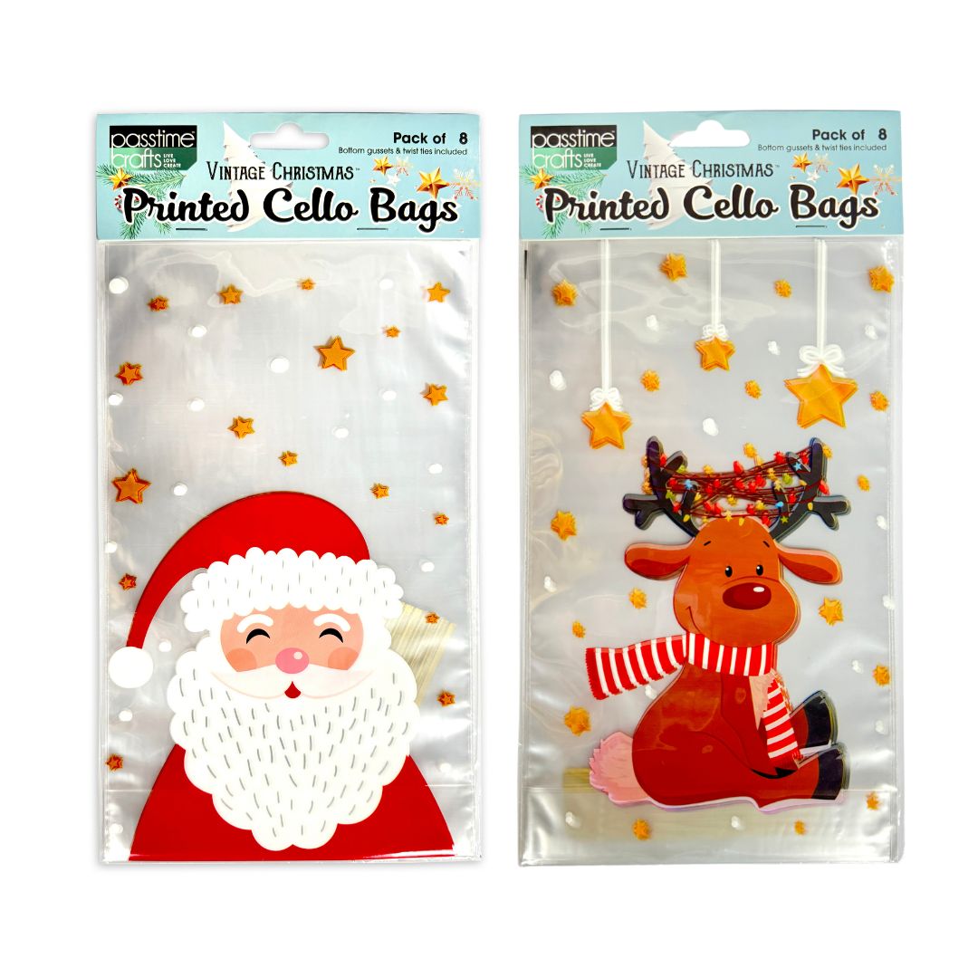Xmas Cello Gusset/Ties Pkt 12 3-Ast 24cm