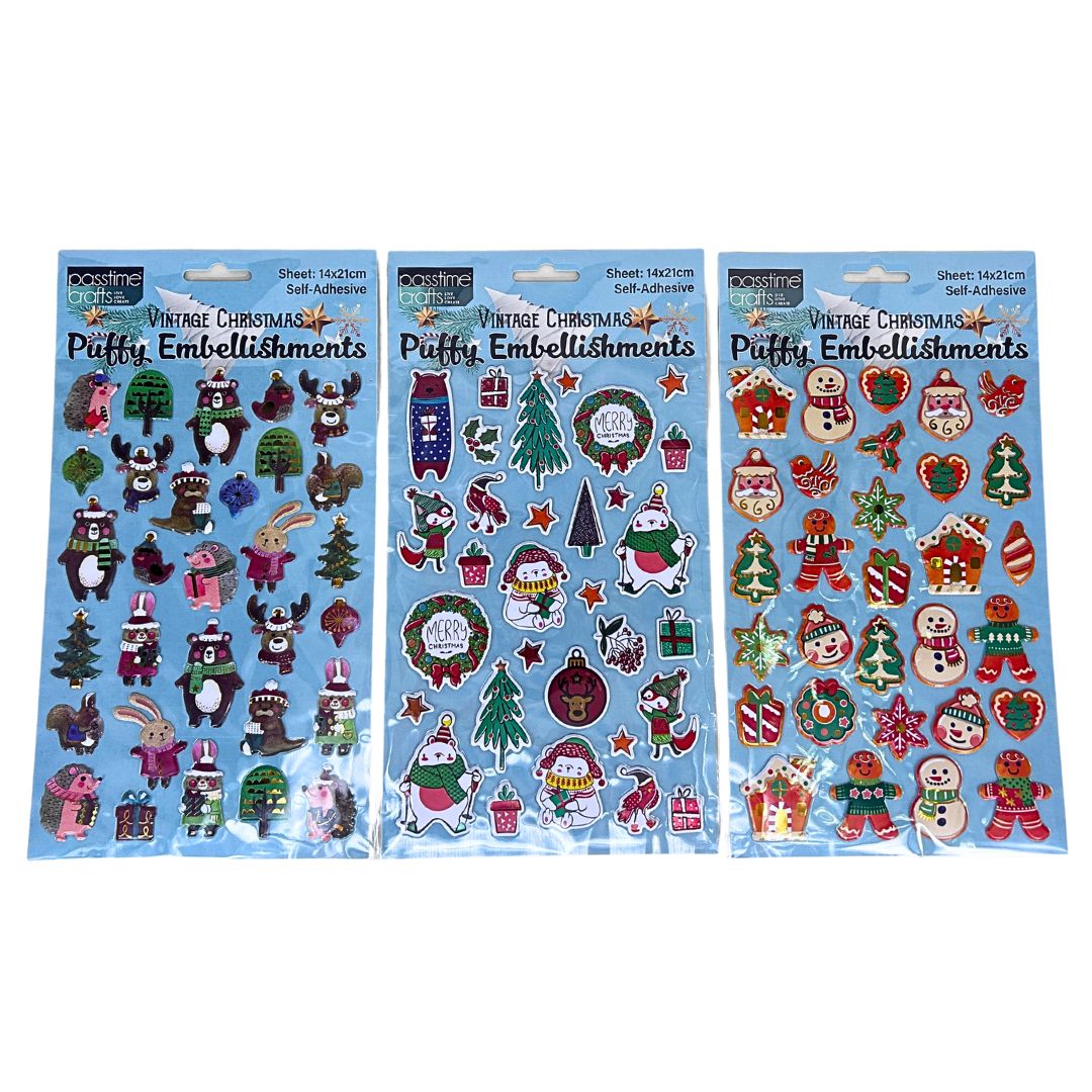 Xmas Puffy Embellsh S/Adhes 3-Ast
