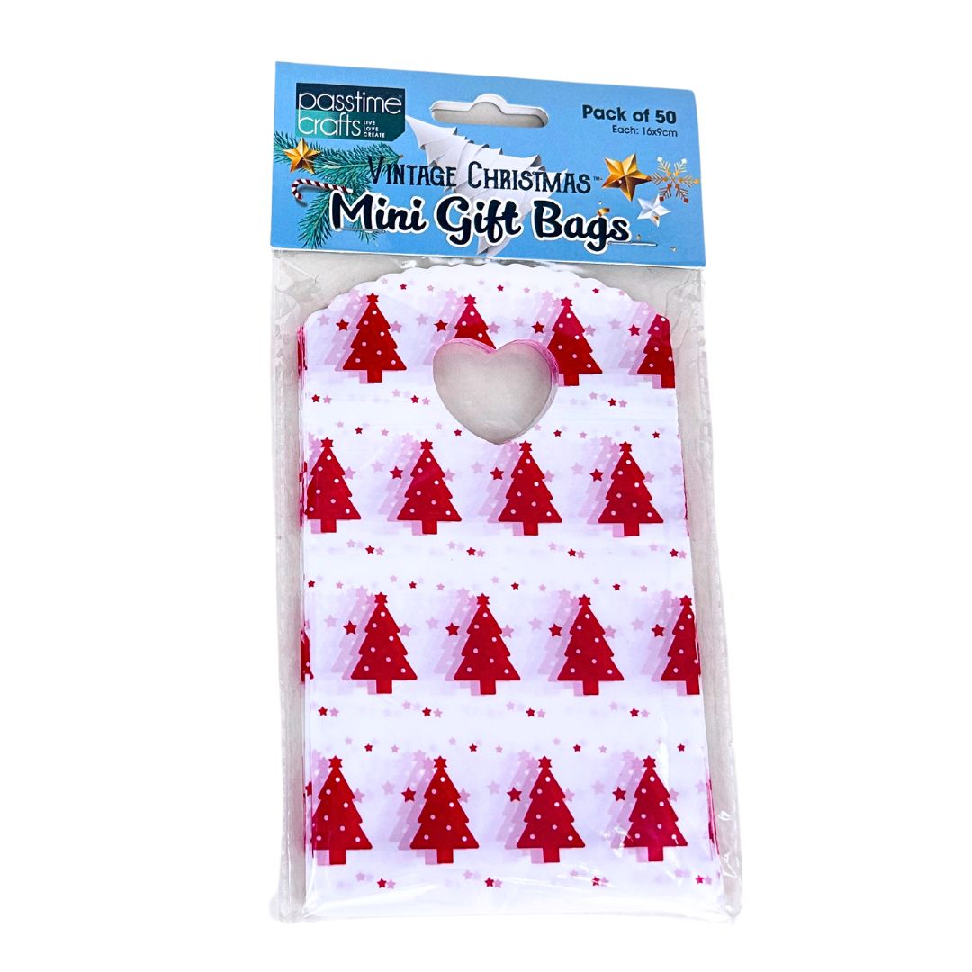 Xmas Gift Bags Mini Printed Pkt 50