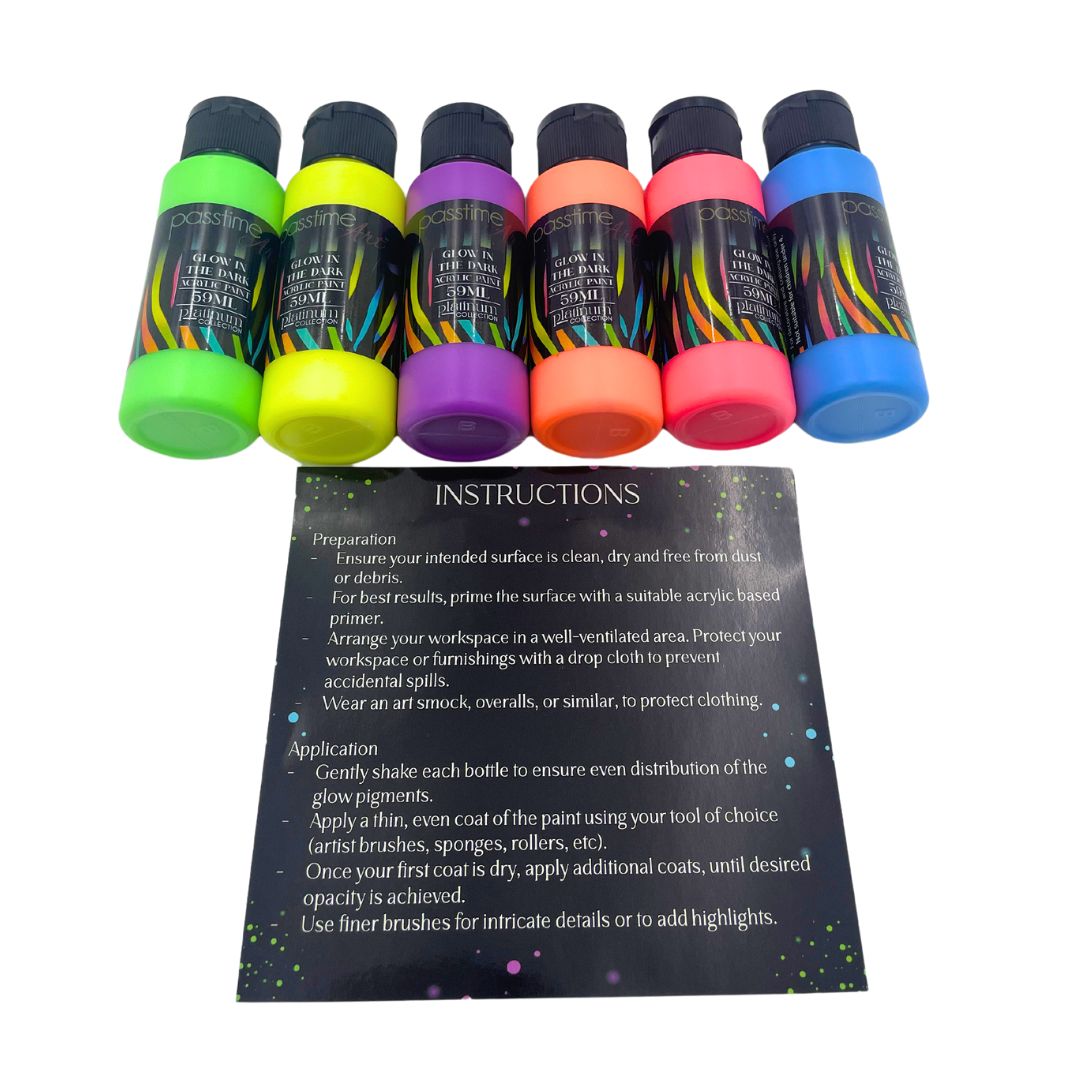 Platinum Art Acrylic Glow/Flro Paints 6x59ml