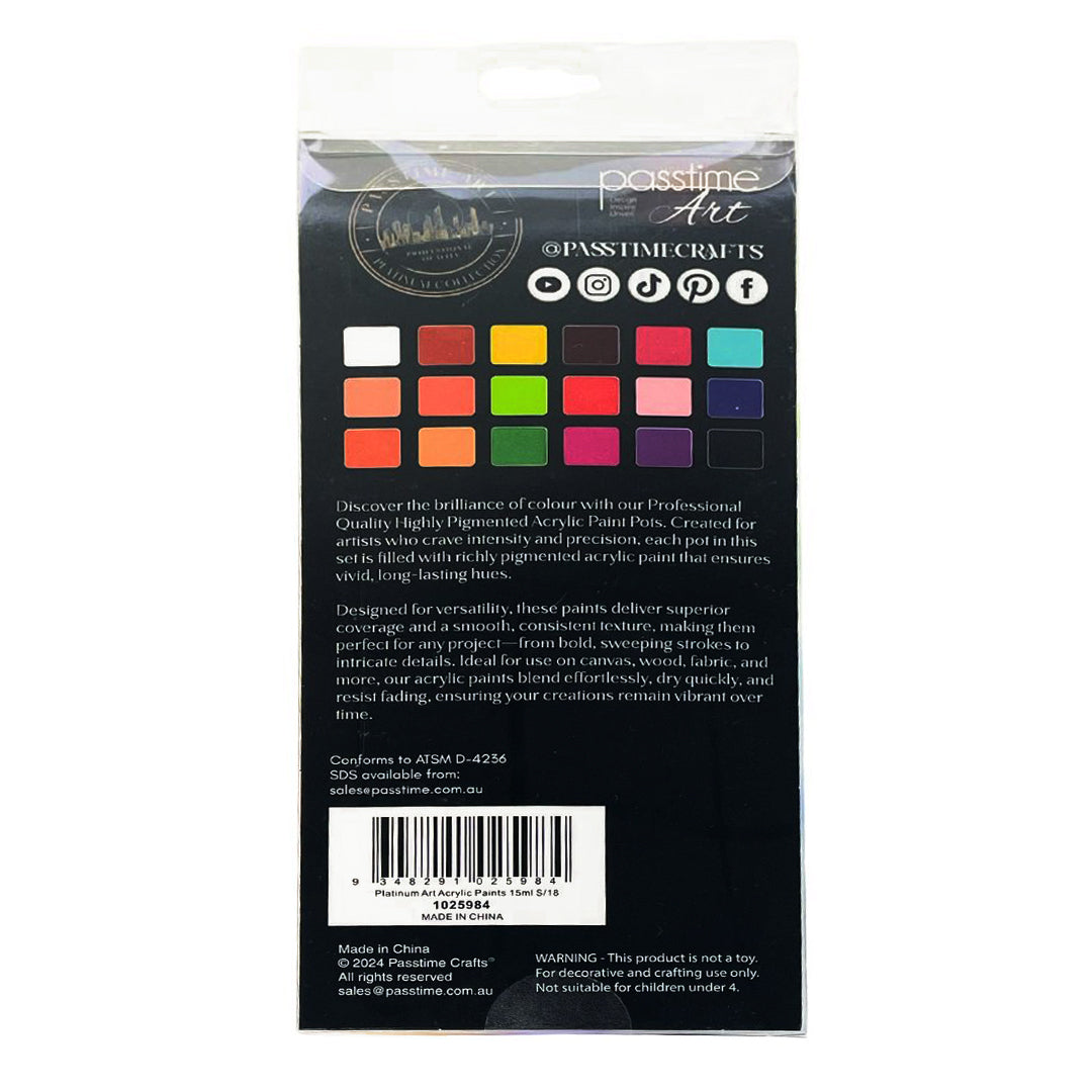 Platinum Art Acrylic Paints 15ml S/18