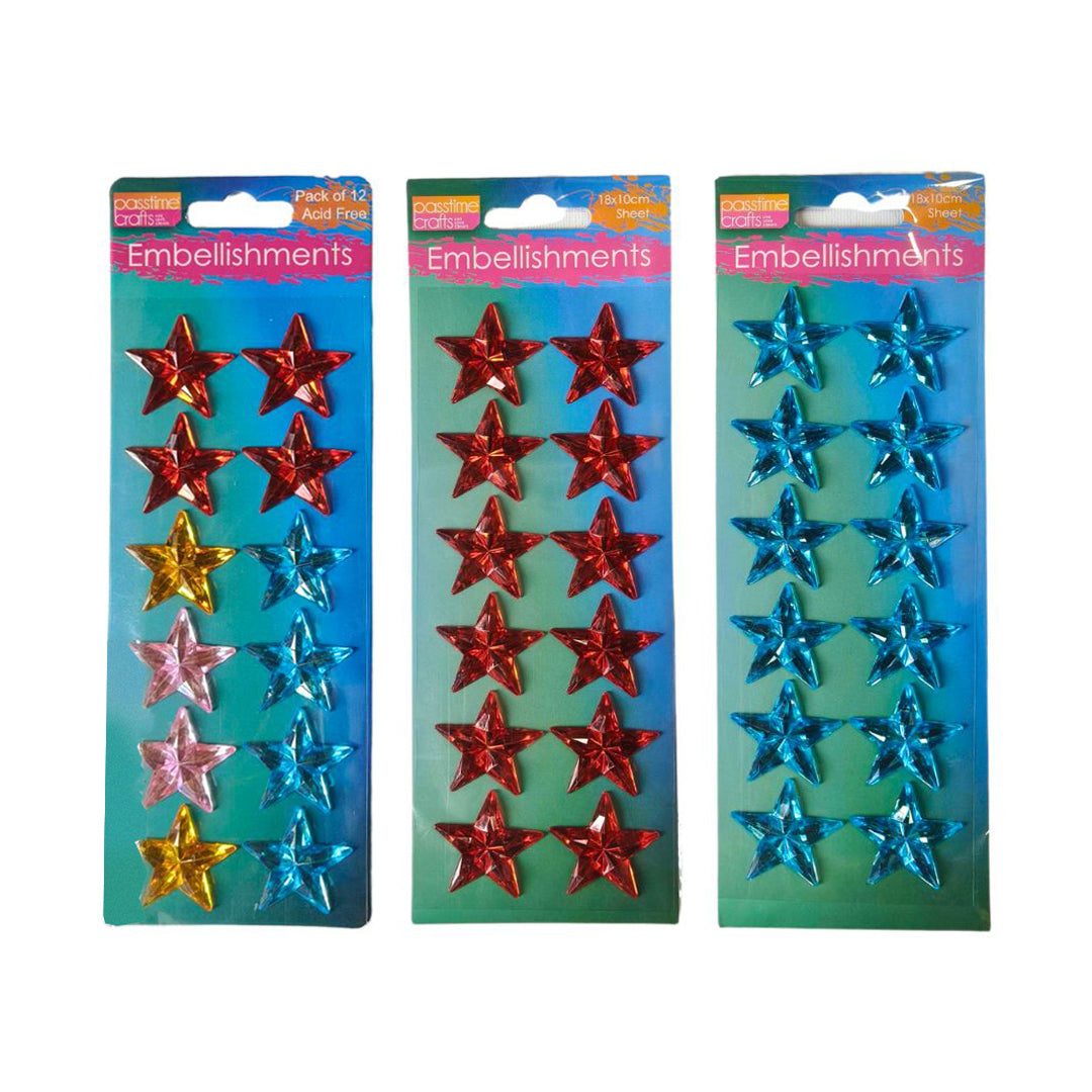 Gemstones Stars Lrg S-Adhes 3-Ast Pkt 12