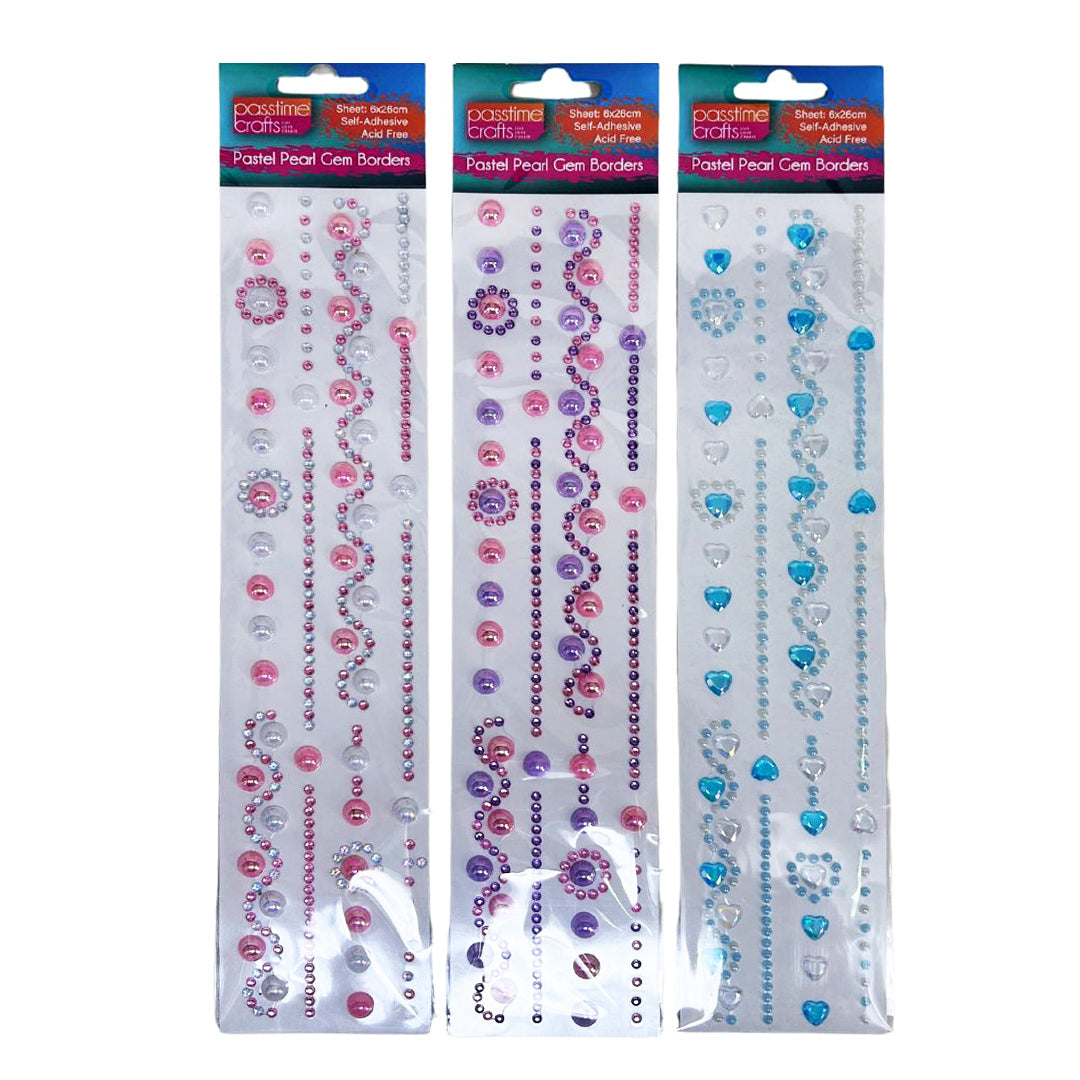 Gem/Pearl Borders S/Adhs Pastel 3-Ast