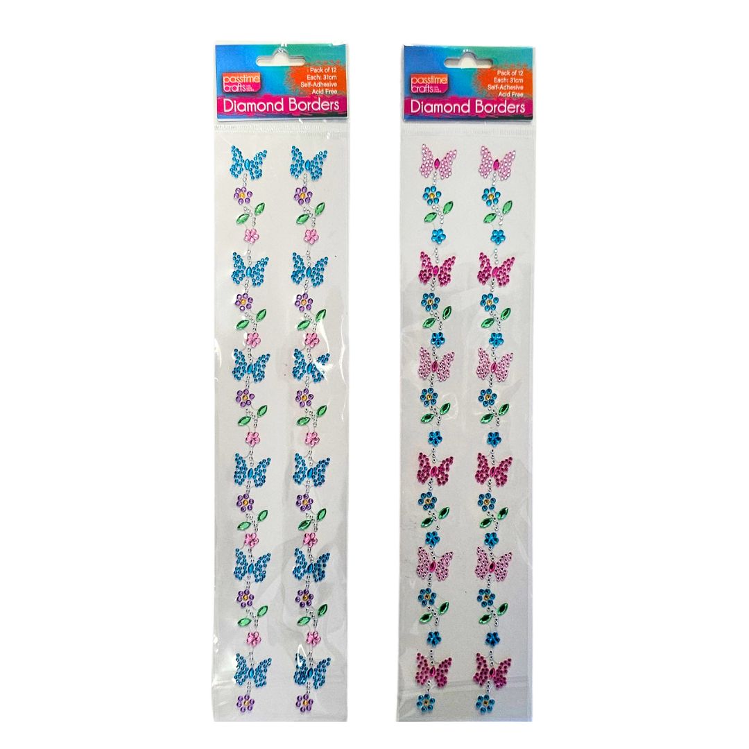 Rhinestone Borders B/Fly-Flwr S/Adhs 2-Ast