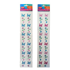 Rhinestone Borders B/Fly-Flwr S/Adhs 2-Ast