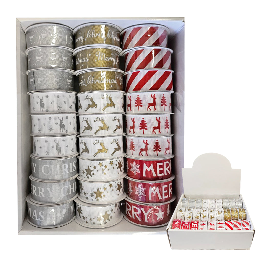 Xmas Grosgrain Ribbon 25mmx3m PDQ