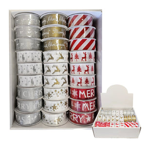 Xmas Grosgrain Ribbon 25mmx3m PDQ