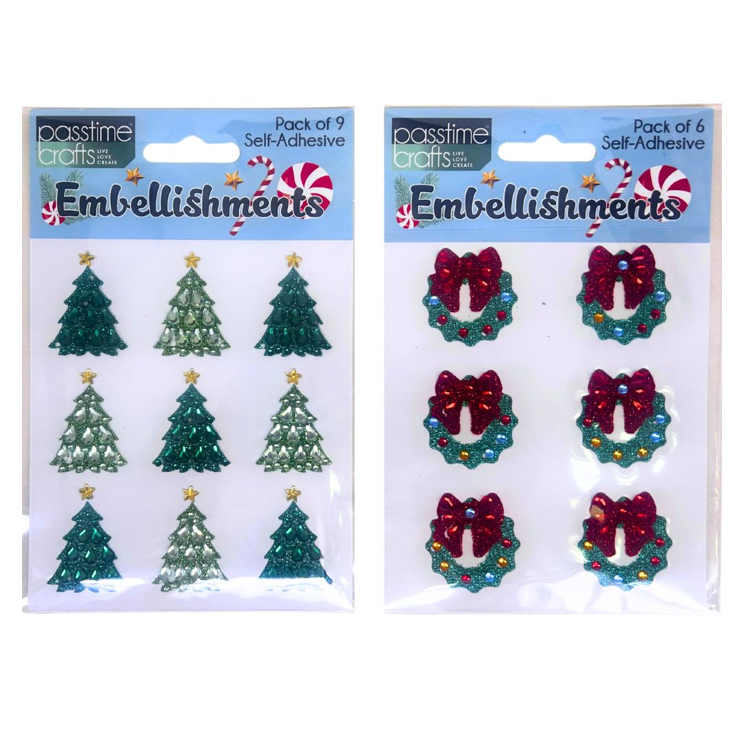 Xmas Gem S/Adhs Wreath/Tree 2-Ast