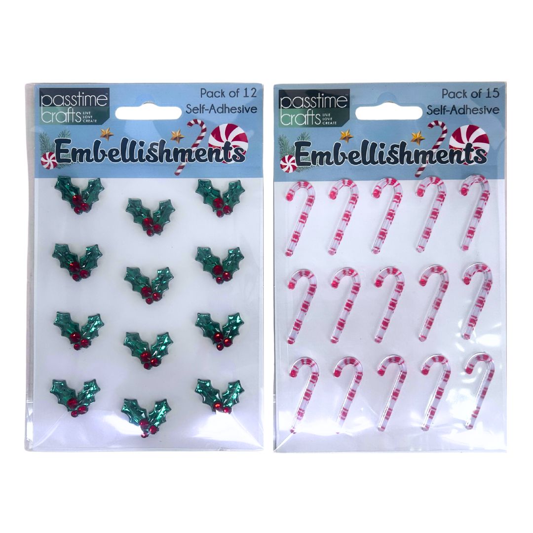 Xmas Gem S/Adhs Holly/C-Cane 2-Ast