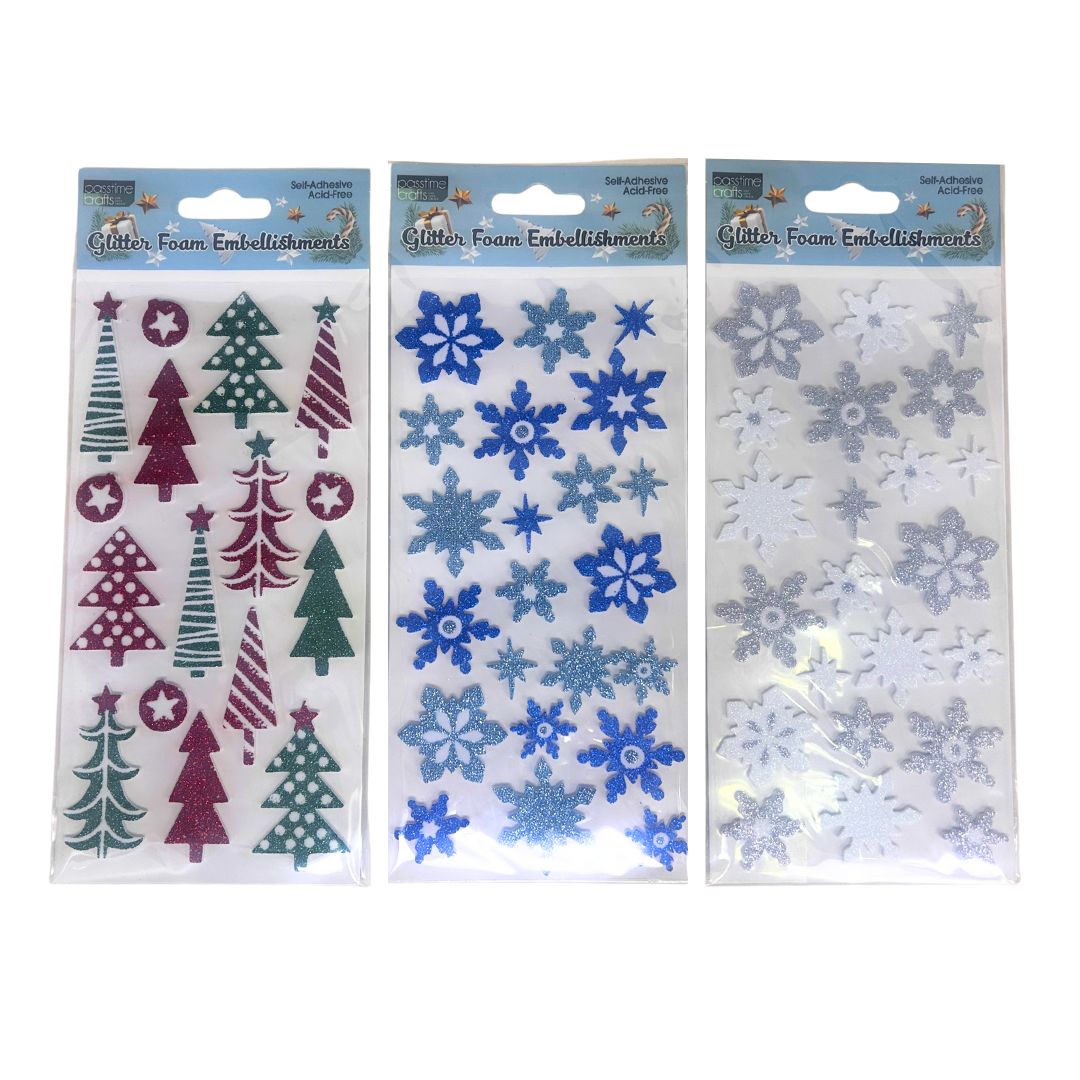 Xmas Embellish S/Adhs Foam Glitter 3-Ast