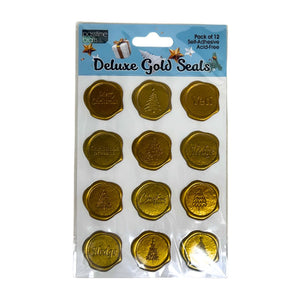 Xmas Deluxe Gold Seal Stickers Pkt 12