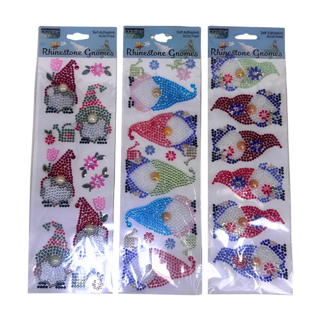 Xmas Rhinestone Gnomes S/Adhs 3-Ast