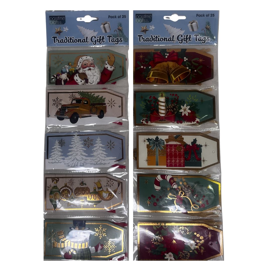 Xmas Gift Tag Traditional 2-Ast Pkt 25
