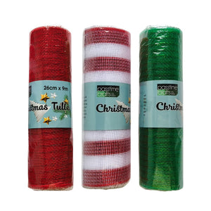 Xmas Tulle Roll 26cmx9m 3-Ast