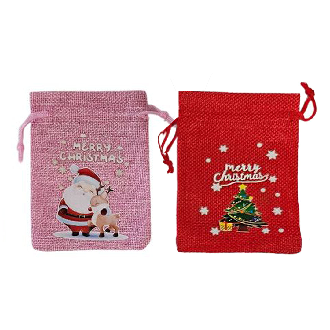 Xmas Novelty Mini Sacks Print 11x9cm Pkt 2