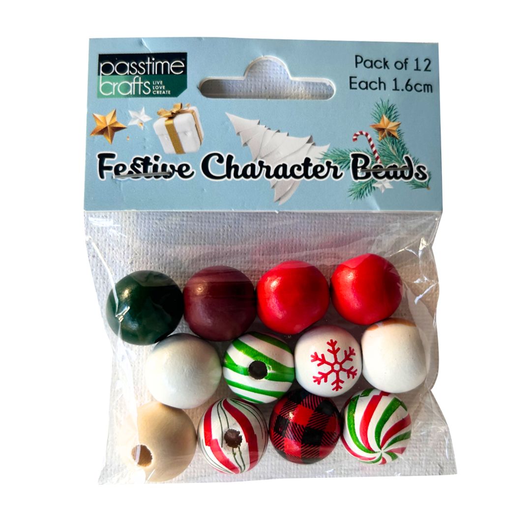 Xmas Beads Character 2cm Pkt 12