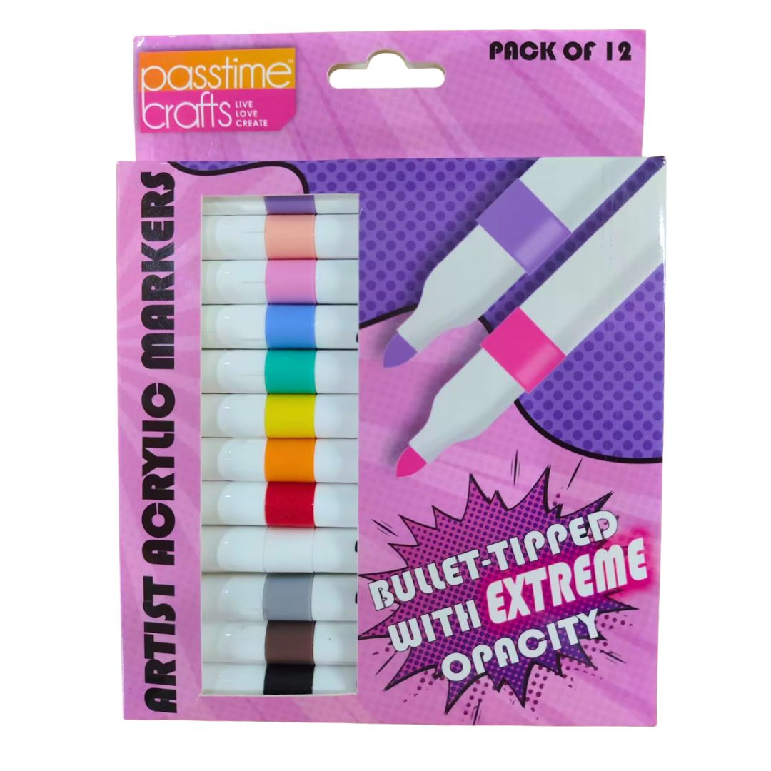 Acrylic Paint Bullet-Tip Markers Pack of 12