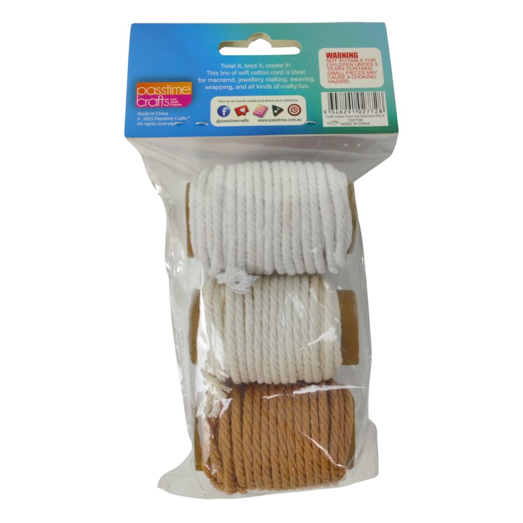 Cotton Cord Trio 1mm Pack of 3