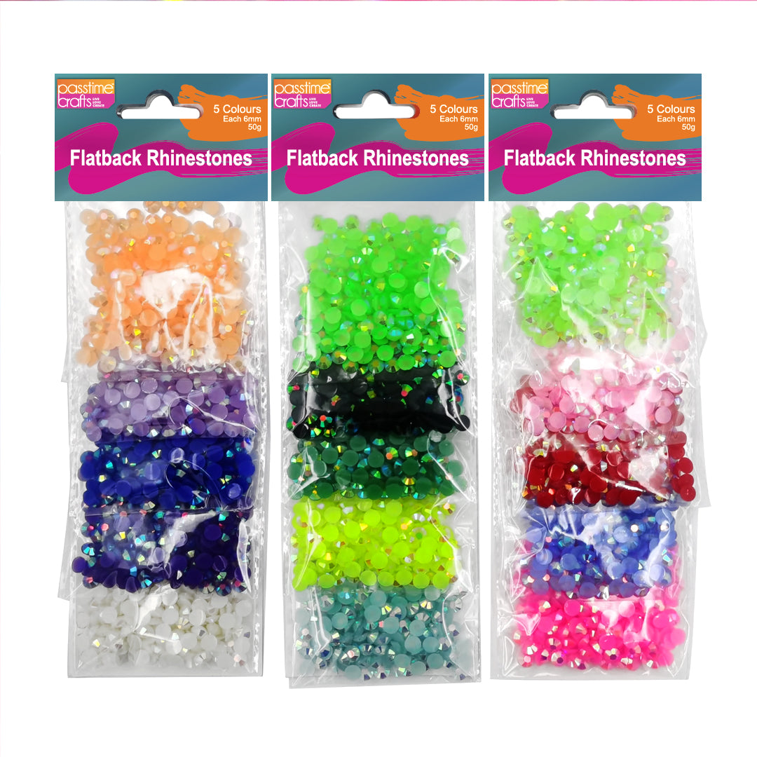 Flatback Rhinestones – 5 Colours, 6mm, 50g